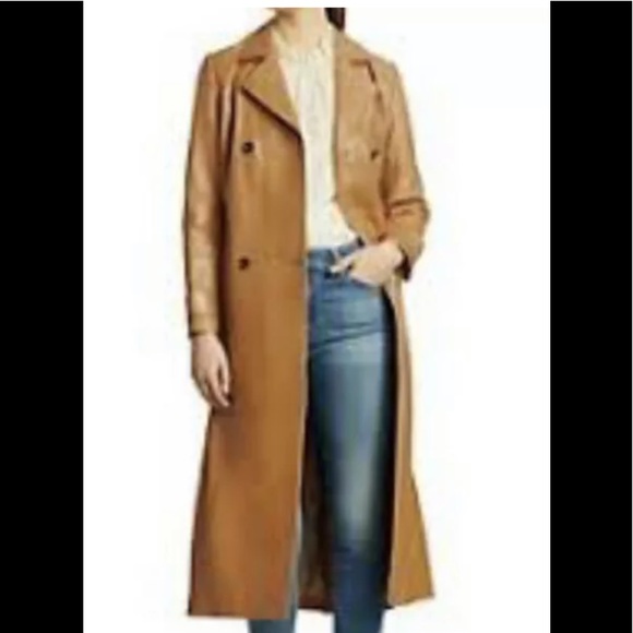 7 FOR ALL MANKIND WOMEN FAUX LEATHER LONG TRENCH COAT IN CAMEL SZ M NWT. - Picture 11 of 11